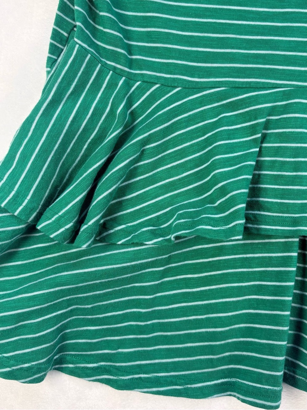 ANTHROPOLOGIE Green Striped Tiered Ruffle Hem Cotton Top Shirt Medium - Picture 7 of 8